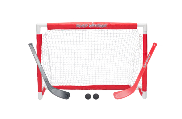 Ensemble de mini hockey Road Warrior avec filet, bâtons et balles en mousse