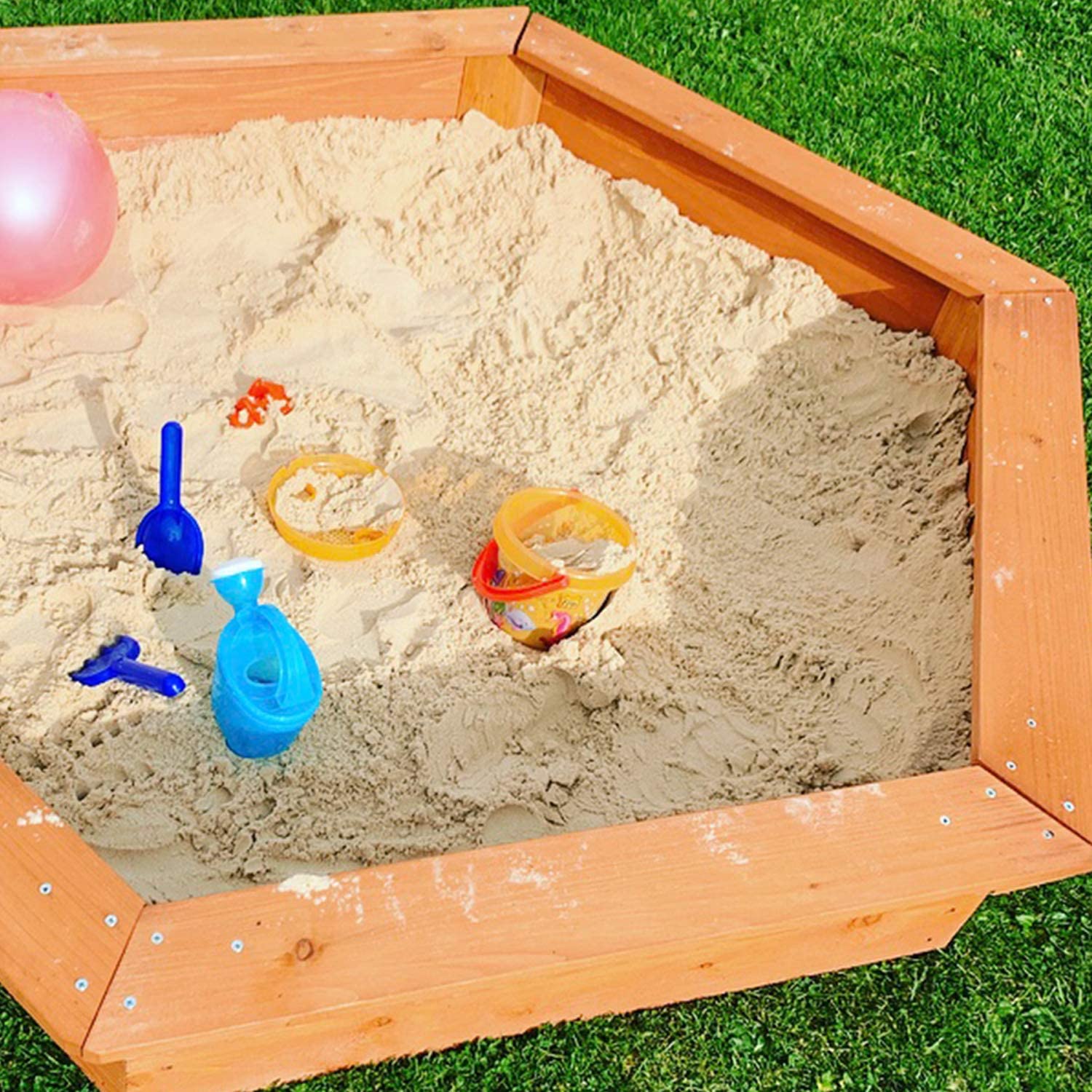 Grand bac de sable hexagonal en bois - Image 4